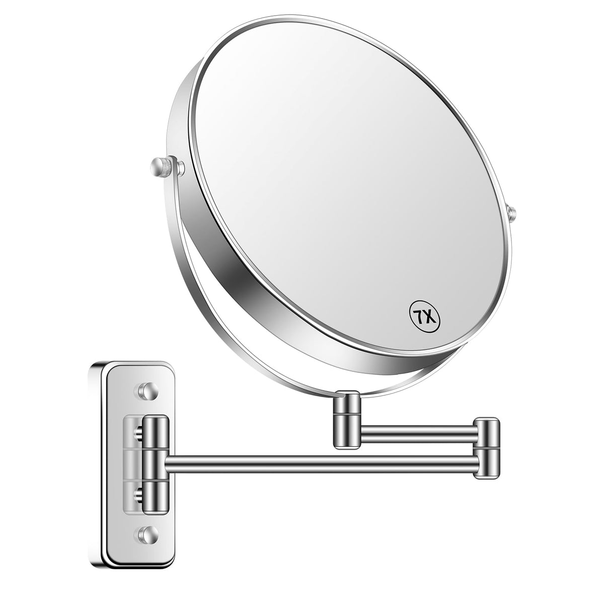 BTremary 8” Wall Mounted Magnifying Makeup Mirror 1X/7X Wall Mount Mirror Swing Arm Two-Sided 360° Swivel Bathroom Shaving Mirror for Men and Women in Hotel/Home, Black