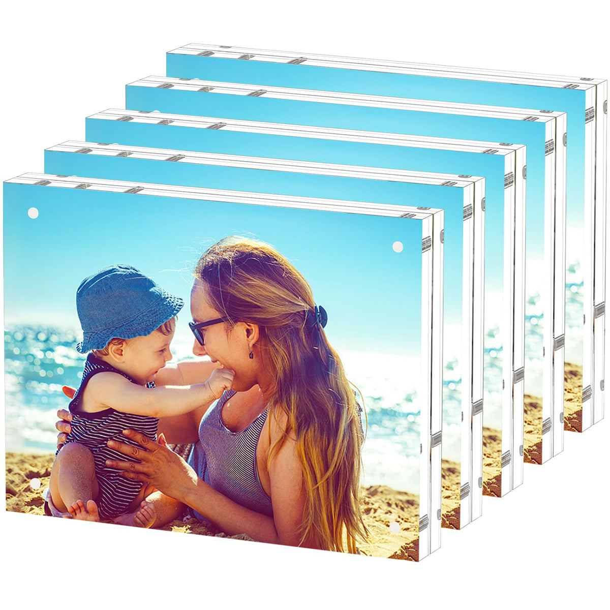 HELPLEX 5 Pack 4x4 Acrylic Picture Frames, 20mm Thicker Frameless Clear Frame Double Sided Magnetic Frame, Free Standing Desktop Display Stand Acrylic Frames