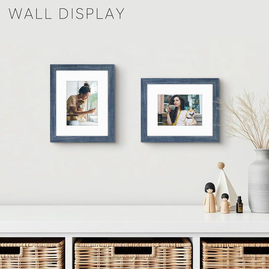 Golden State Art 8x10 Blue Picture Frame Mat for 5x7 Real Glass