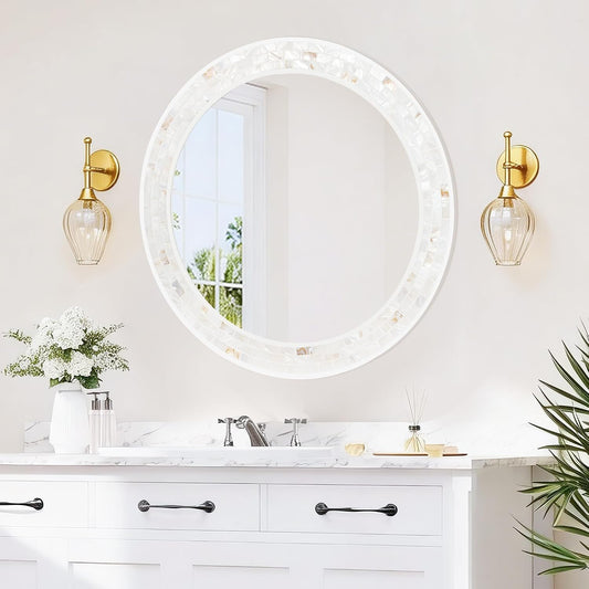 24 Inch Round Mirrors with Mosaic Frame for Wall