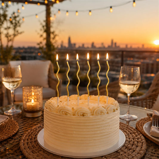BBTO 12 Pcs Twisted Birthday Candles with Holders, Gold