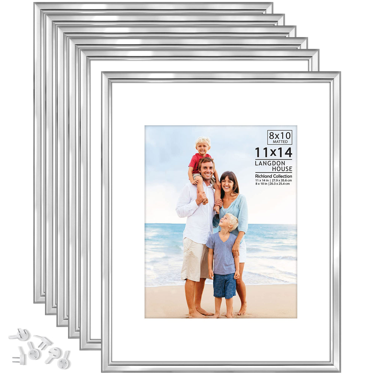 Langdon House 8x10 Picture Frames Set (Silver, 6 Pack) Distinguished Edging for Classic Style, Richland Collection