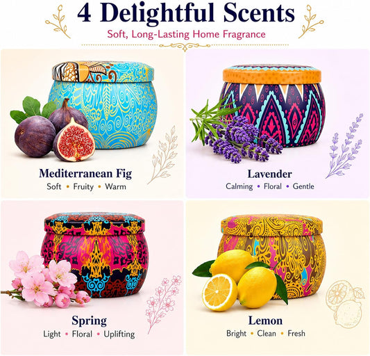 Scented Candles Gift Set for Women, 4 Pack Soy Wax Candles for Home Scented