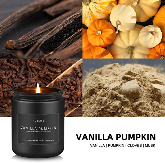 Auelife Fall Candle, Vanilla Pumpkin Scented for Home, Soy Wax