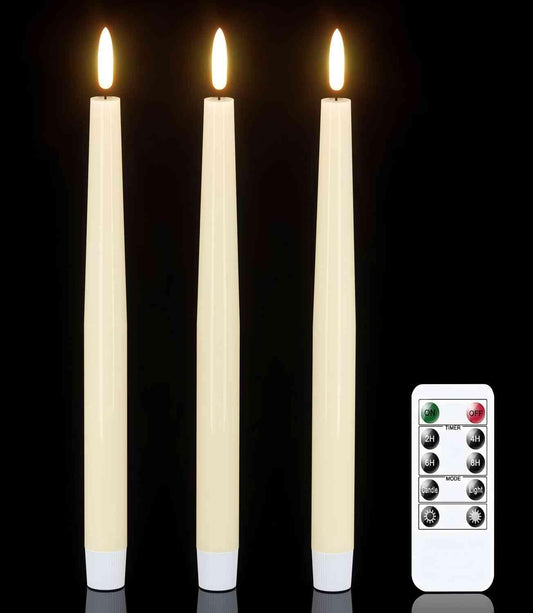 GenSwin Flameless Taper Candles Led Battery Operated Remote Timer Ivory
