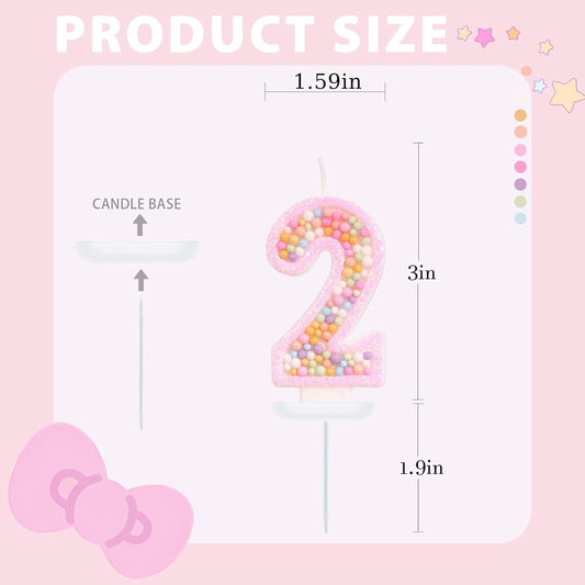 Pastel Macaron Number 2 Candle, 2nd Birthday Decorations for Girl