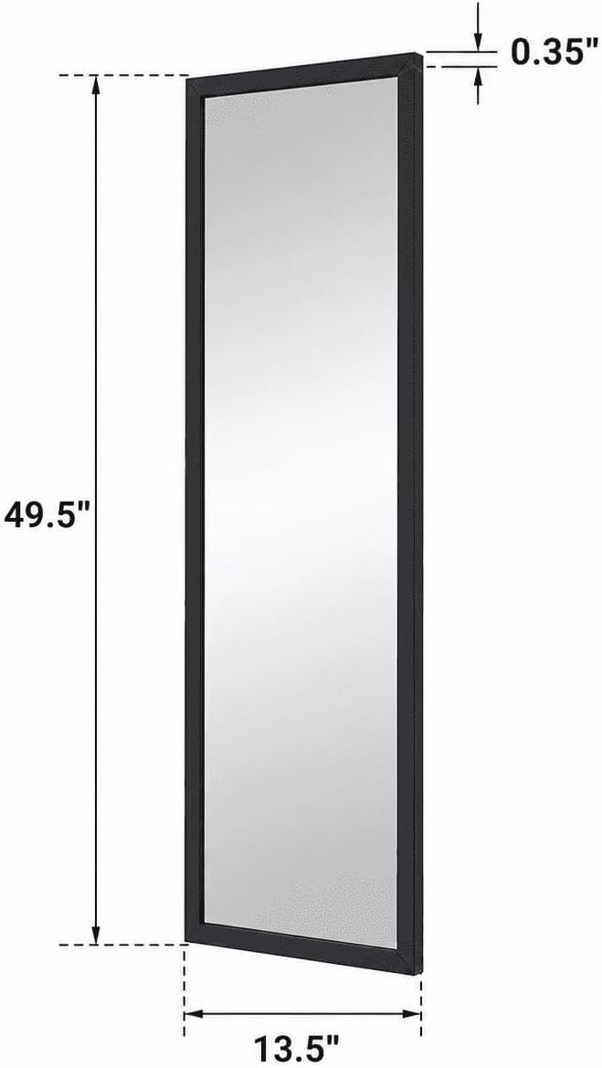 13.5 X 49. Inch Modern Black Framed Full Length Door Mirror, Slim Rectangular Wall Mounted, Hanging Body for Bedroom, Living Room, Entryway & Dressing