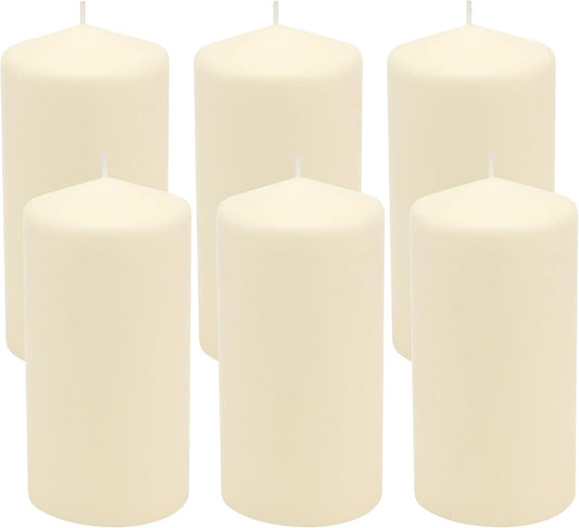 Stonebriar Unscented Pillar Candles – 65 Hour Burn Time, Long-Lasting Wax Candles for Weddings, Holidays, Home Décor & Special Events, Pack of 6, Ivory, 3" x 6"