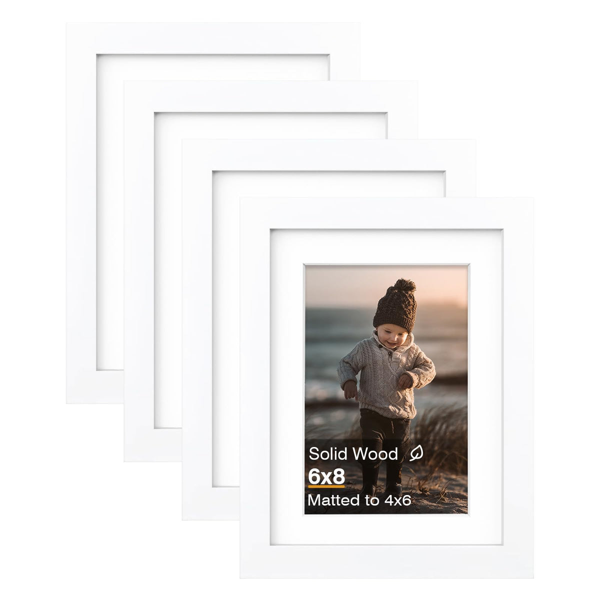 KINLINK 4x6 Frame Black, Solid Wood 4 x 6 Picture Frame with Acrylic Plexiglass for 3.5x5 with Mat, Tabletop and Wall Display Photo Frames 4x6 Black, 4 Pack