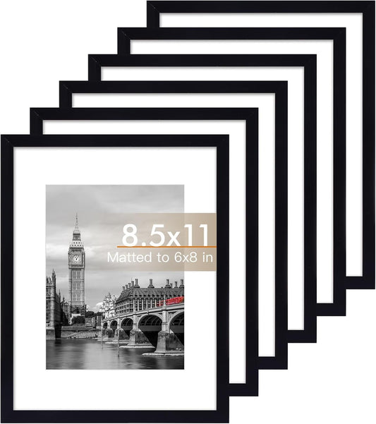 Fixwal 8.5x11 Picture Frame Set of 6 with Plastic Cover, PVC, Black