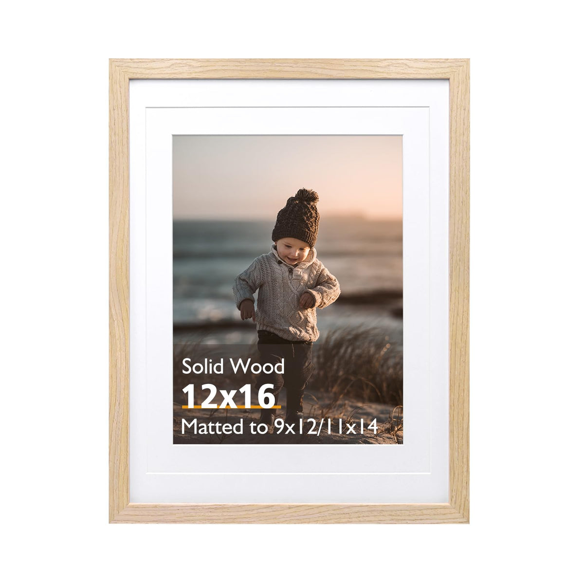 KINLINK 11x14 Picture Frame Natural, Solid Wood Frame 11x14 with Acrylic Plexiglass for Pictures 5x7/8x10 With Mat,Tabletop and Wall Display, 11 x 14 Picture Frame Set of 1