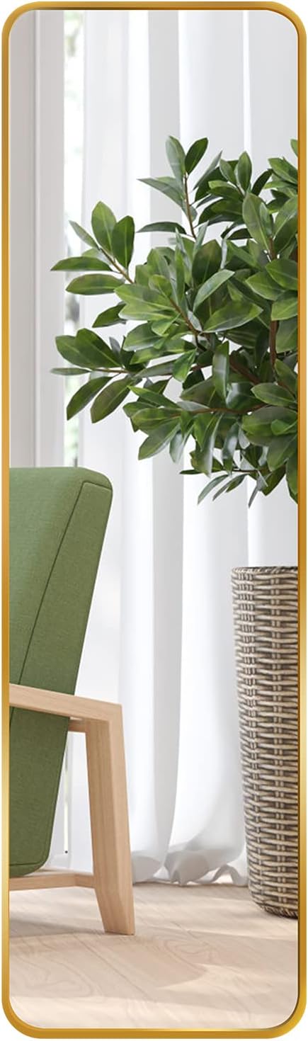 Giftgarden 47"x14" Gold Full Length Mirror Aluminum Framed, Modern Long Wall Mirror Tall Full-Body, Wall Mounted or Over The Door Hanging for Bedroom Closet Bathroom, Golden