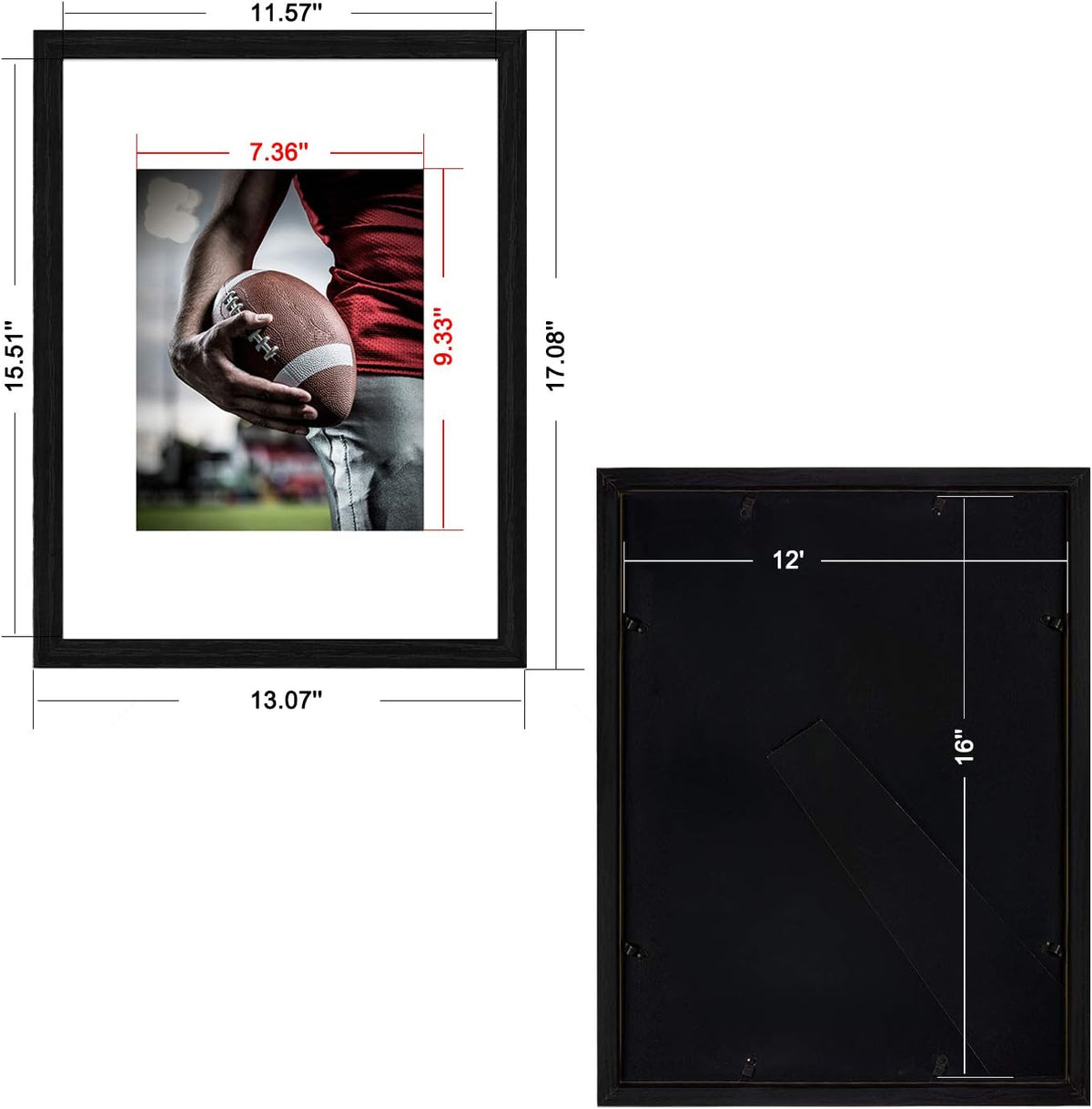 12x16 Picture Frames - Black Picture Frames to Display Photo 8x10 with Mat or 12 x 16 Pictures Without Mat for Living Room and Office Wall Decor-2 Pack