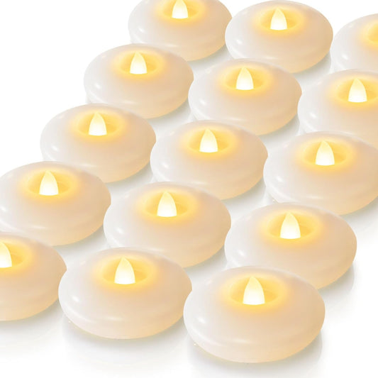 Homemory 24Pack 3" White Flameless Floating LED Candle, Waterproof Tealight