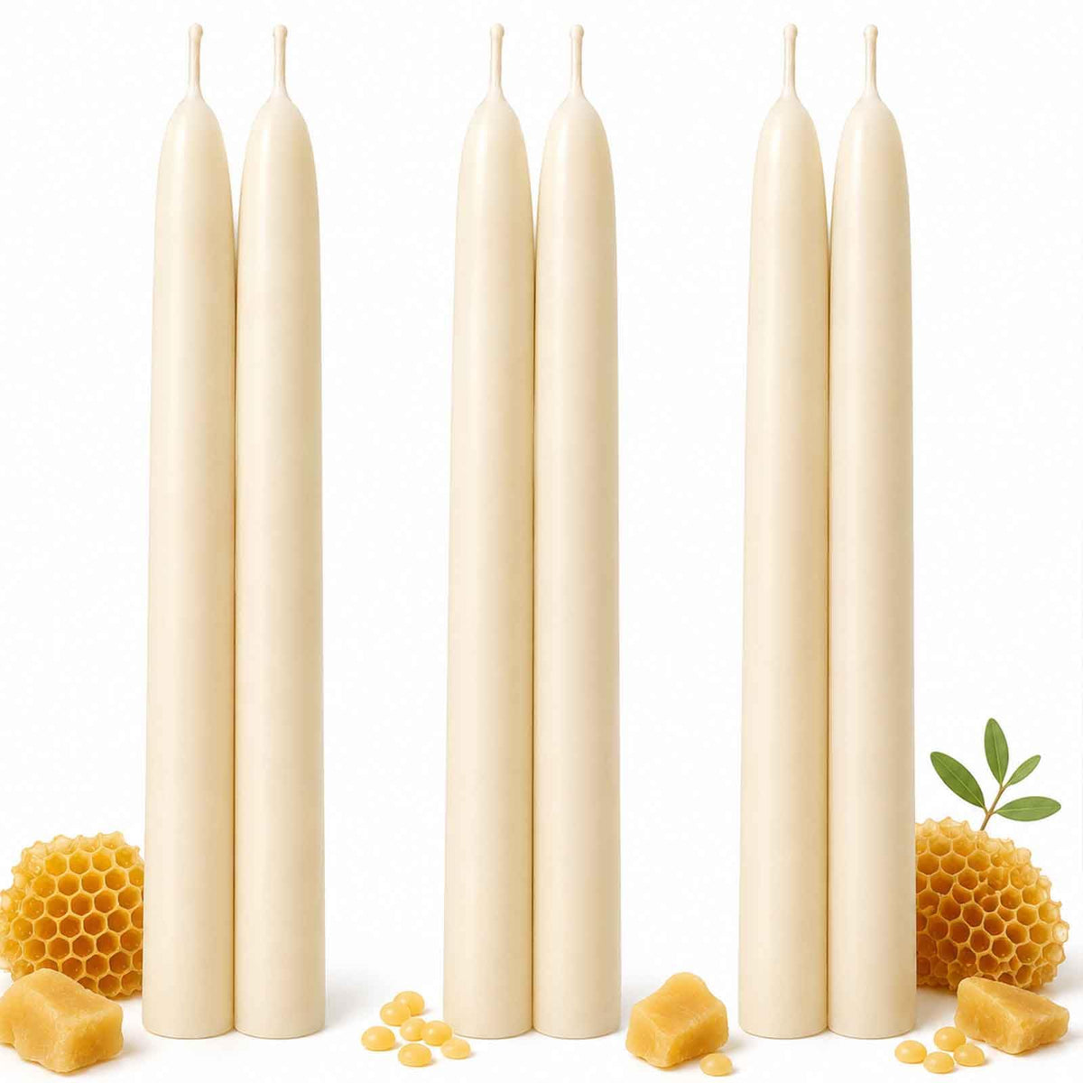 Beeswax Taper Candles,Pure Bees Wax Candle Sticks,8 Inch,12 Pack,Non-Toxic
