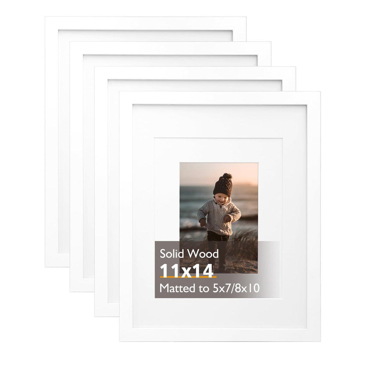 KINLINK 4x6 Frame Black, Solid Wood 4 x 6 Picture Frame with Acrylic Plexiglass for 3.5x5 with Mat, Tabletop and Wall Display Photo Frames 4x6 Black, 4 Pack