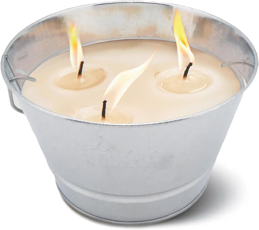 TIKI Citronella Candle Bucket for Outdoors, Triple-Wick Galvanized Metal