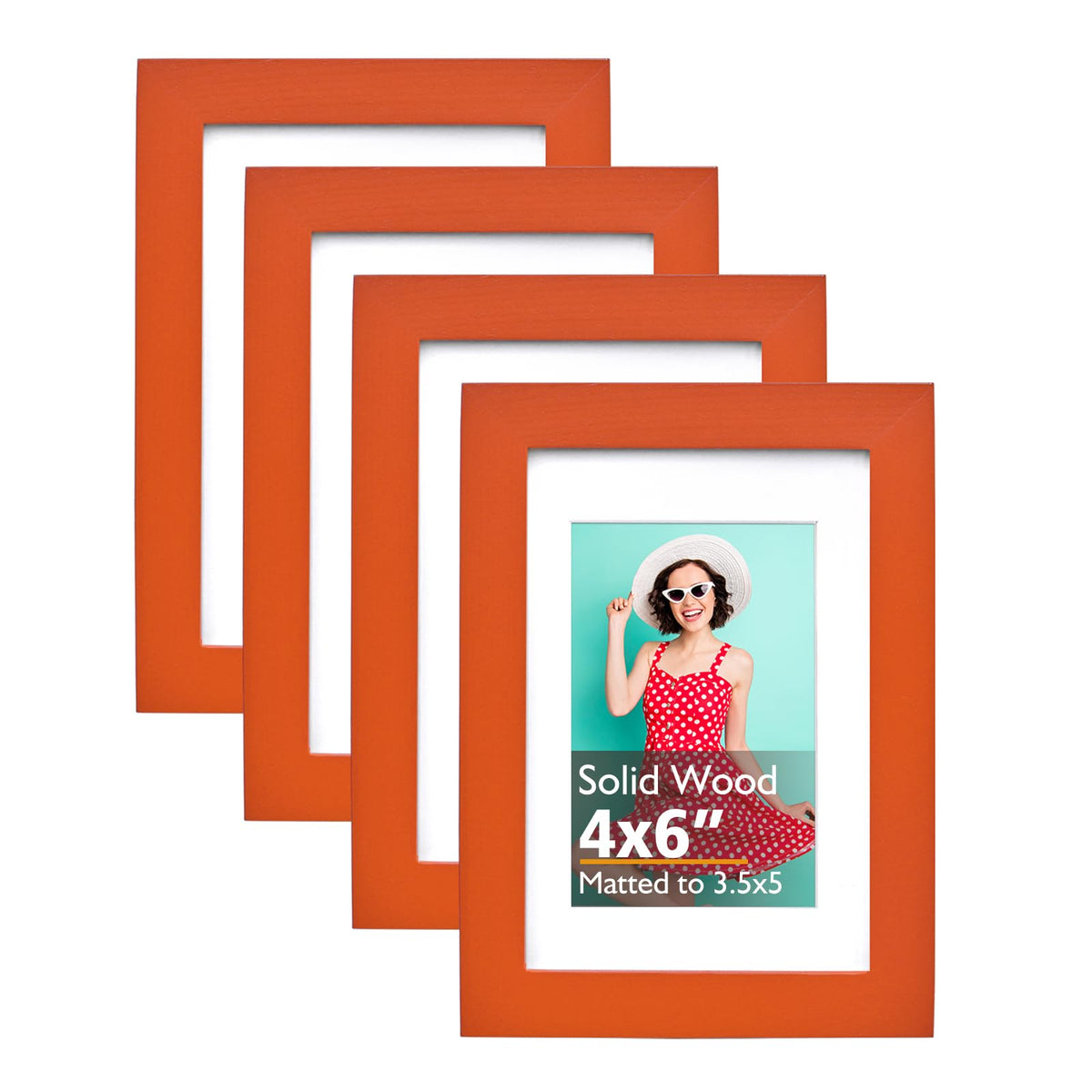 KINLINK 4x6 Frame Black, Solid Wood 4 x 6 Picture Frame with Acrylic Plexiglass for 3.5x5 with Mat, Tabletop and Wall Display Photo Frames 4x6 Black, 4 Pack