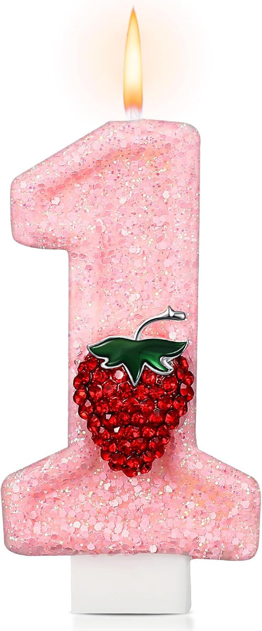 Conelist Strawberry 1 Candle for First Birthday Pink Number 1 Candle