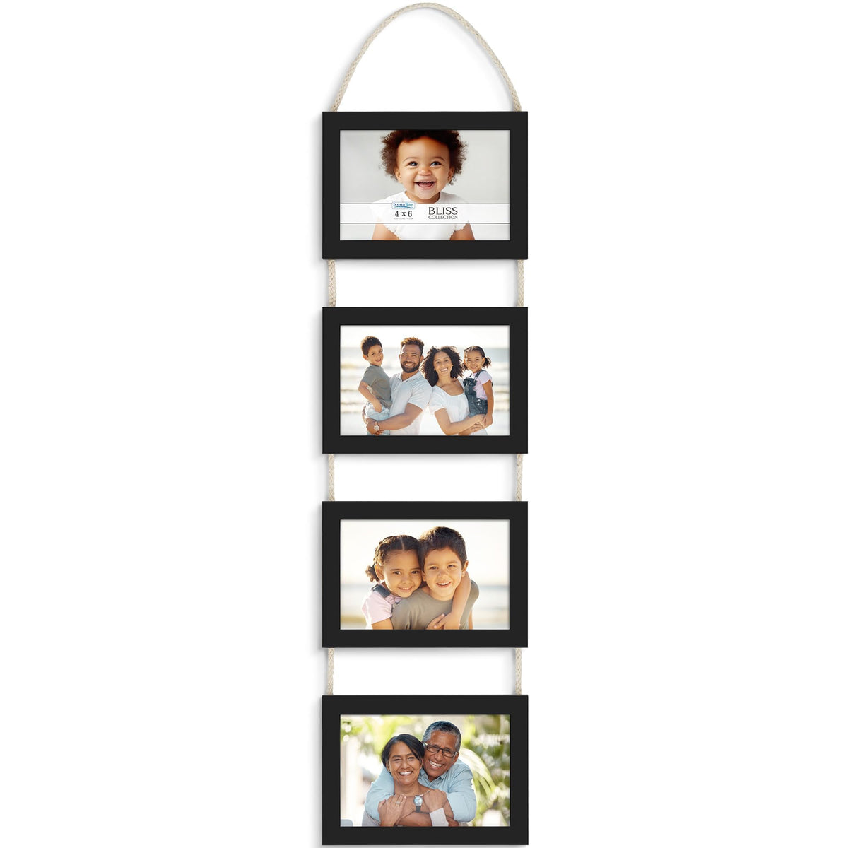 4x6 Wall Hanging Picture Frame 4 Opening Collage, Rustic Brown, Bliss