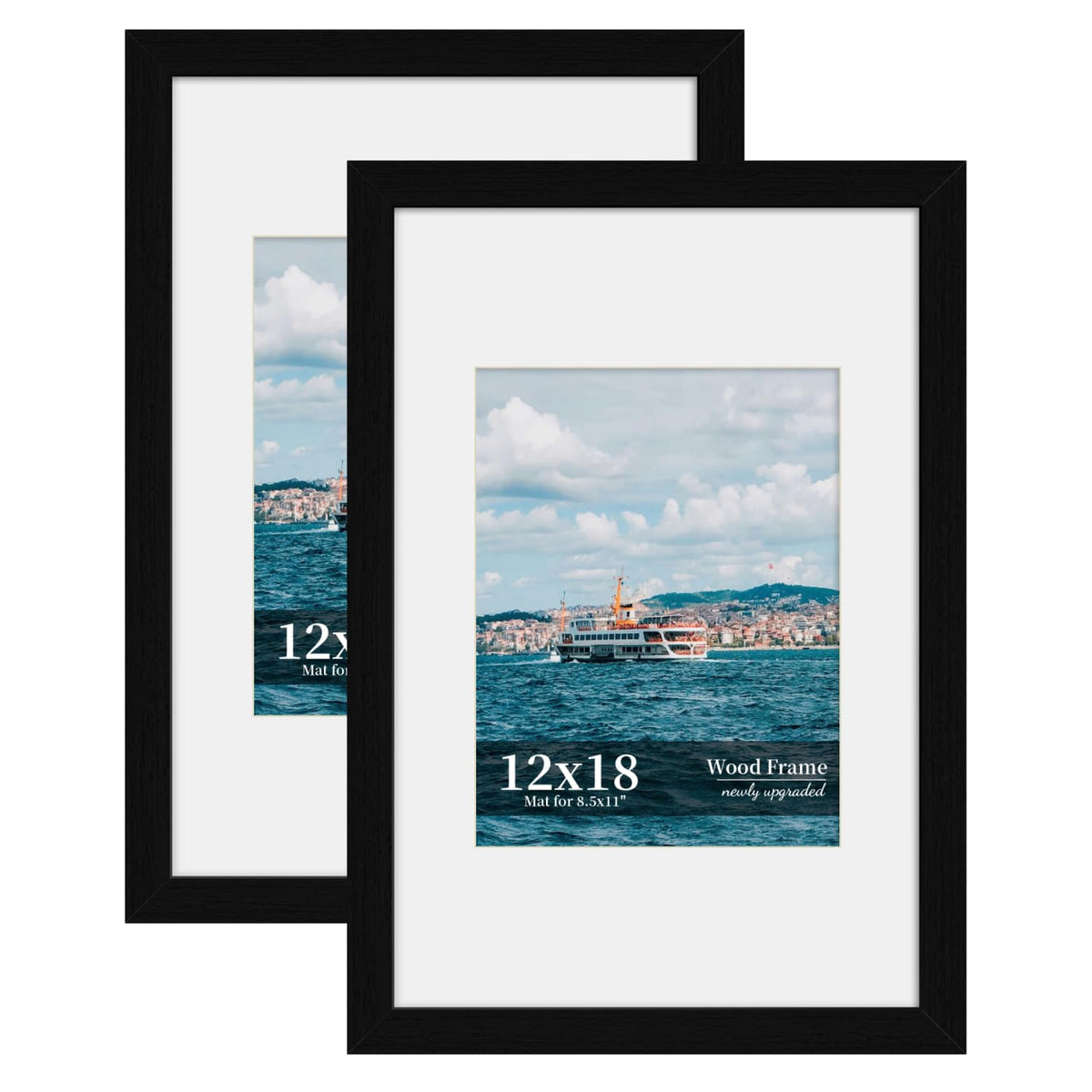 8x10 Picture Frame Set of 2, Wood Frame with Real Glass, Wide Border