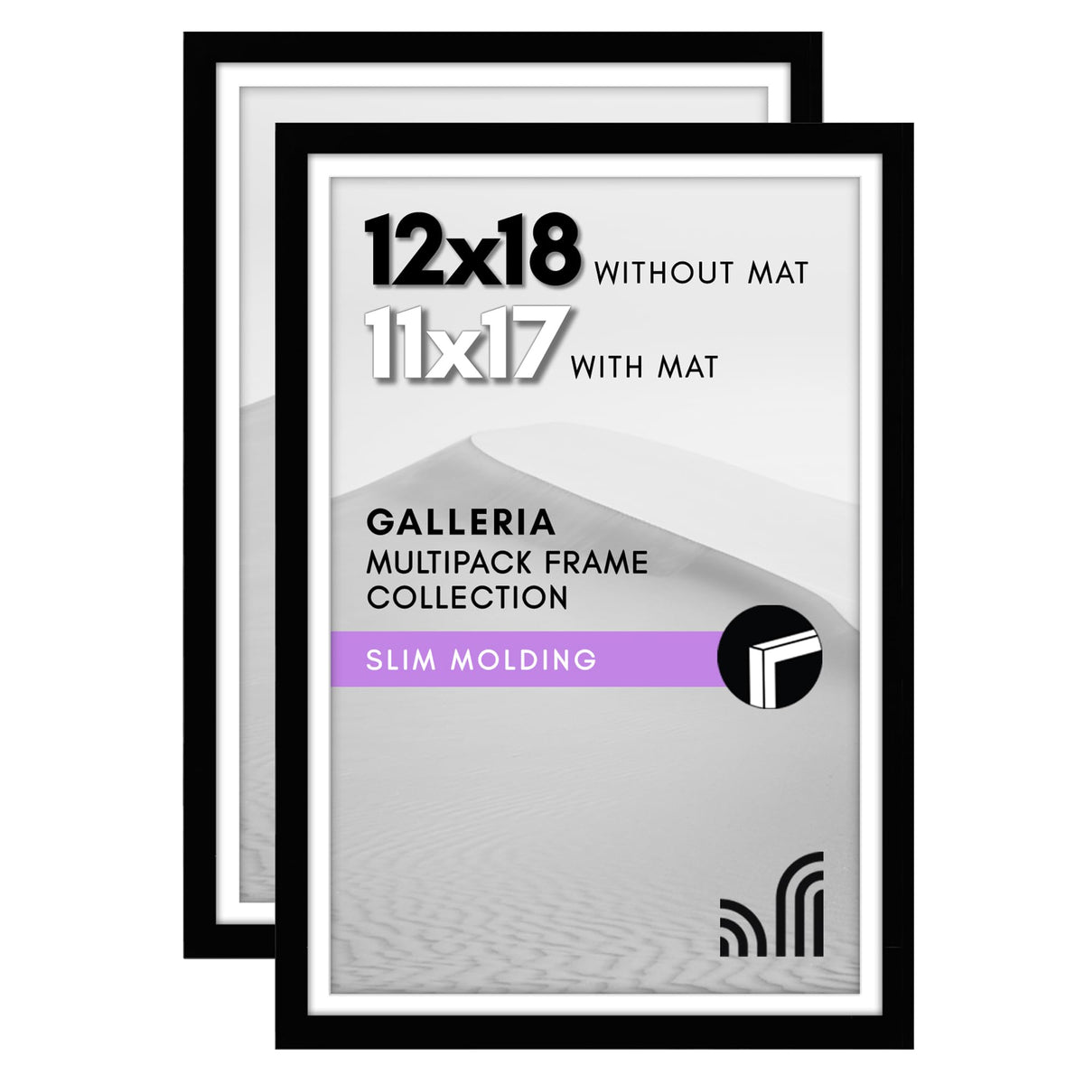 Americanflat 12x16 Picture Frame 2-Pack - Matted to 9x12 - White