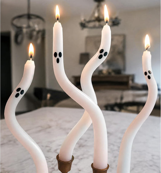 Halloween Decorations Indoor - 4 Pack Cute Ghost Taper Candles