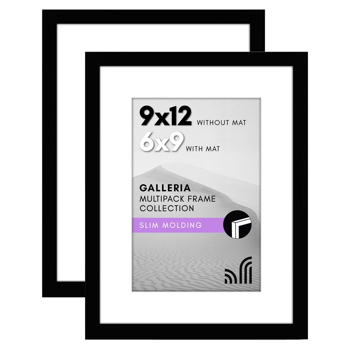Americanflat 12x16 Picture Frame 2-Pack - Matted to 9x12 - White