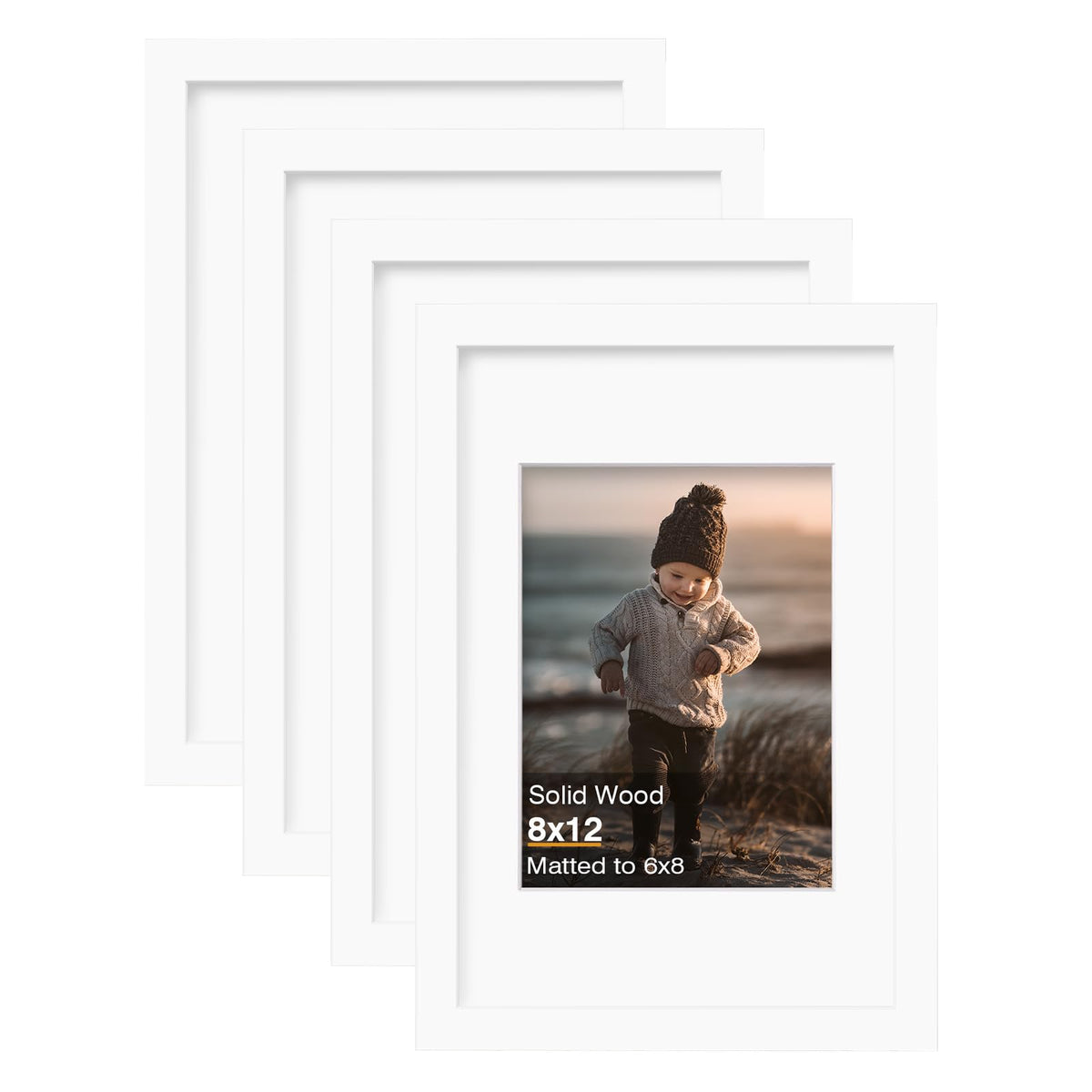 KINLINK 4x6 Frame Black, Solid Wood 4 x 6 Picture Frame with Acrylic Plexiglass for 3.5x5 with Mat, Tabletop and Wall Display Photo Frames 4x6 Black, 4 Pack