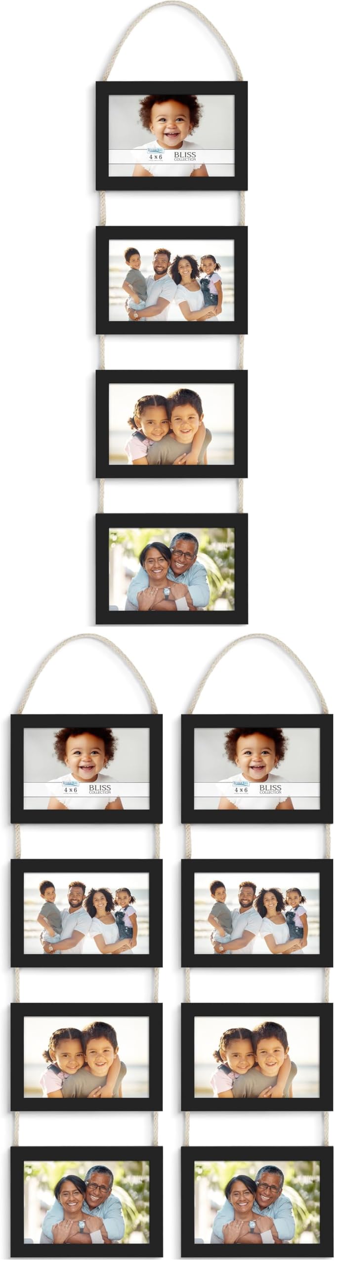 4x6 Wall Hanging Picture Frame 4 Opening Collage, Rustic Brown, Bliss