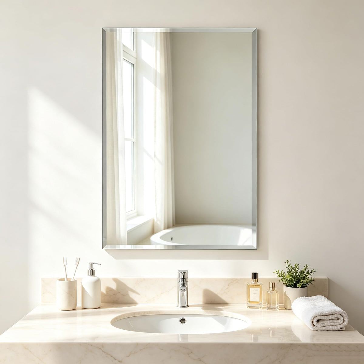 Frameless Full Length Mirror for Wall, 48x12 Inch Bathroom Vanity Mirror
