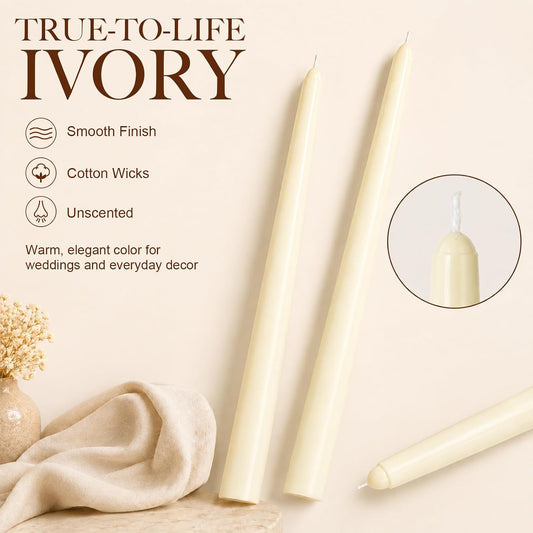 Ivory Taper Candles 10 Inch, 4 Pack Dripless Unscented Candle Sticks, 7 H