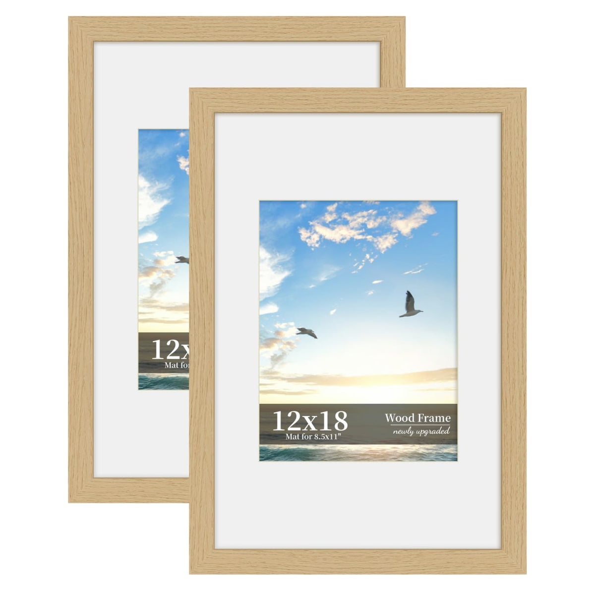 8x10 Picture Frame Set of 2, Wood Frame with Real Glass, Wide Border