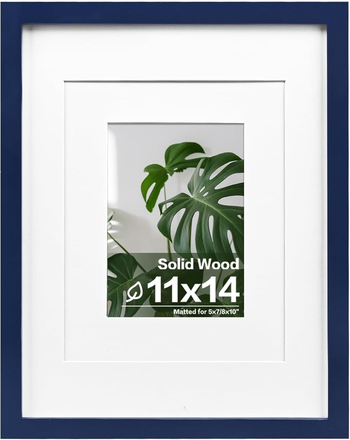 Egofine 11x14 Picture Frame Made of Solid Wood Covered by Plexiglass, Display Pictures 5x7/8x10 with Mat or 11x14 Without Mat for Table Top Display and Wall Mounting Photo Frame, Navy Blue