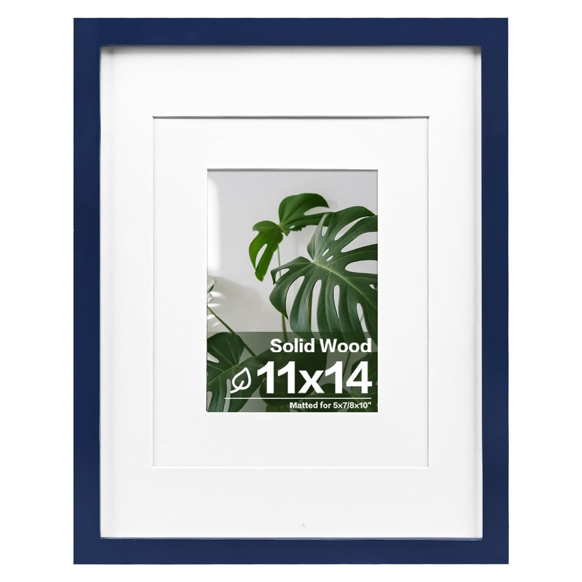 Egofine 11x14 Picture Frame Made of Solid Wood Covered by Plexiglass, Display Pictures 5x7/8x10 with Mat or 11x14 Without Mat for Table Top Display and Wall Mounting Photo Frame, Navy Blue