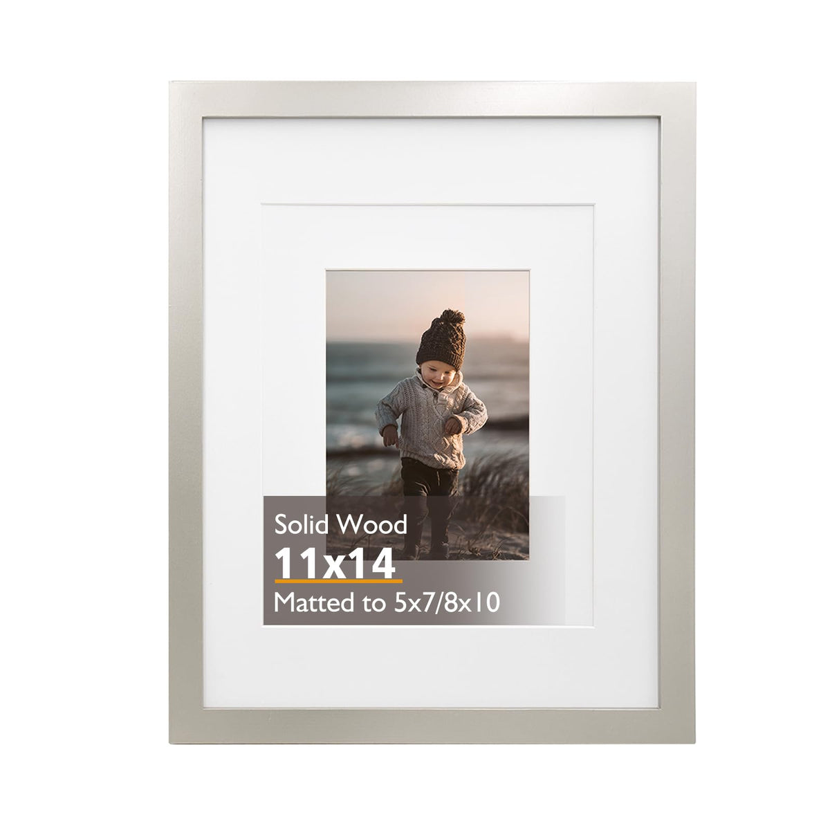 KINLINK 11x14 Picture Frame Natural, Solid Wood Frame 11x14 with Acrylic Plexiglass for Pictures 5x7/8x10 With Mat,Tabletop and Wall Display, 11 x 14 Picture Frame Set of 1