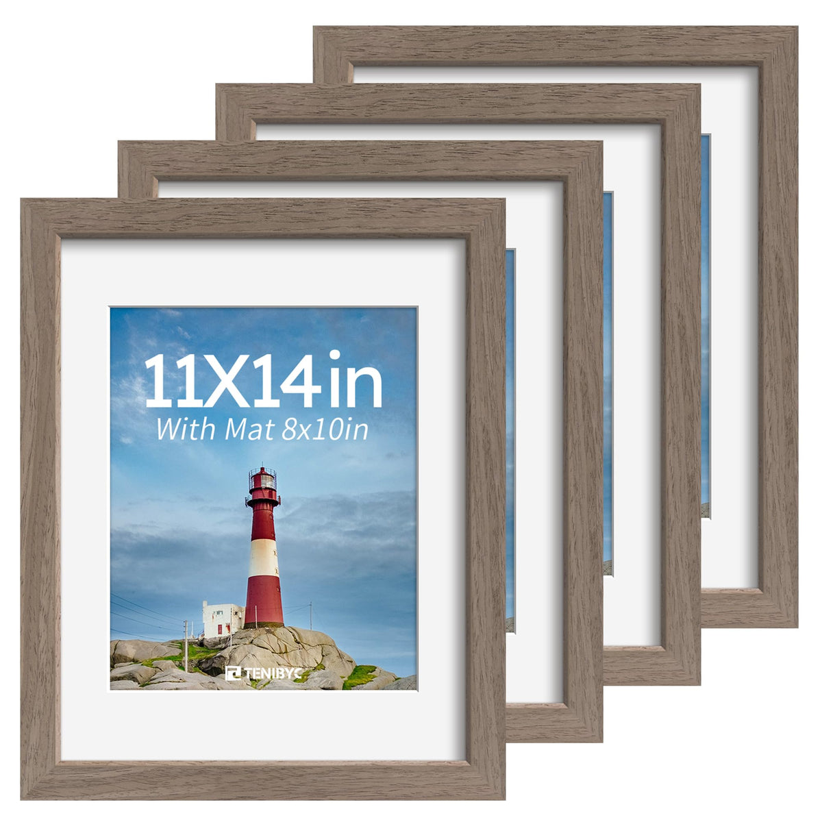 5x7 picture frame 4 Pack, 4x6 Mat, Black Wood, Glass, for Photo