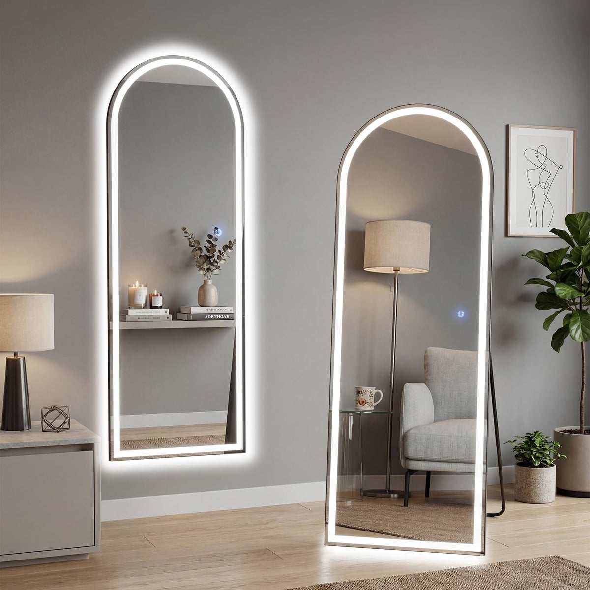 Arched Mirror Full Length, Upgraded 16"x59" Body Wall Mirrors with Shatter-Proof Glass, Floor Standing, Hanging or Leaning, Tall Arch Mirror with Stand Aluminum Alloy Frame for Bedroom Cloakroom