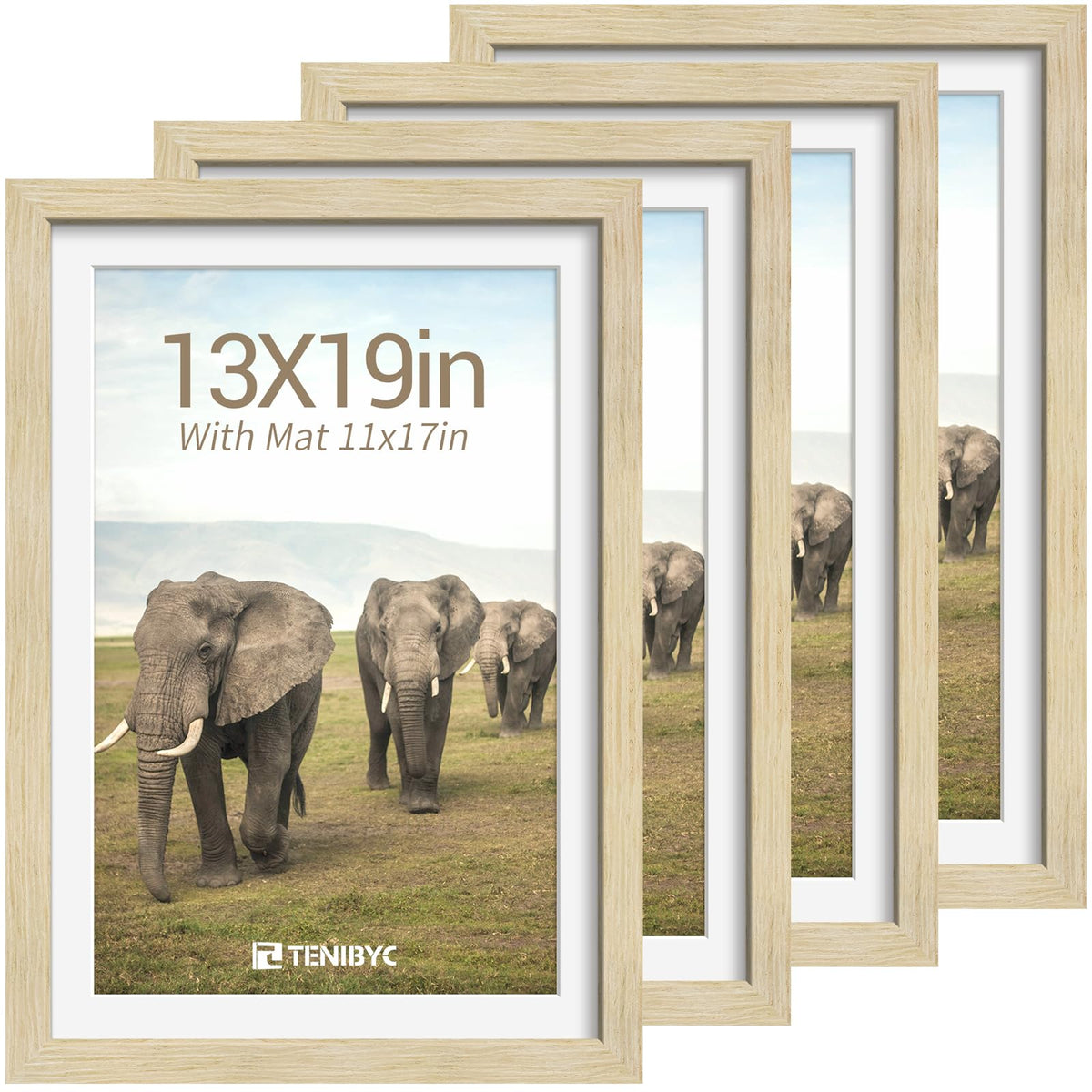 11x14 Picture Frame 4 Pack, 8x10 Mat, Black Wood, Glass, for Photo