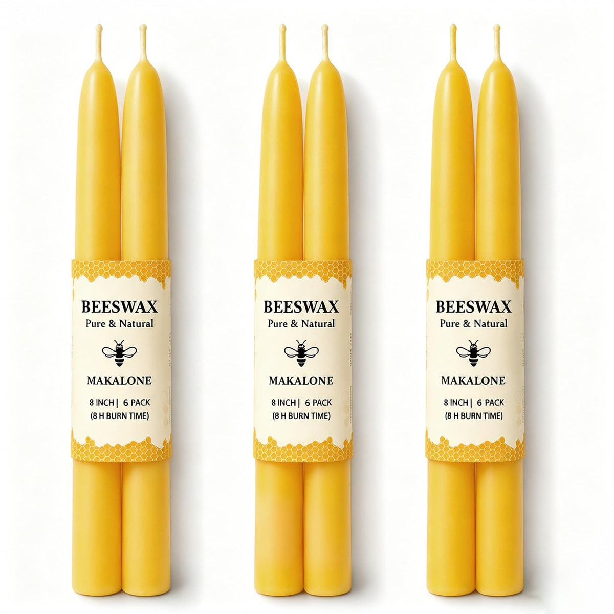 Beeswax Taper Candles,Pure Bees Wax Candle Sticks,8 Inch,12 Pack,Non-Toxic