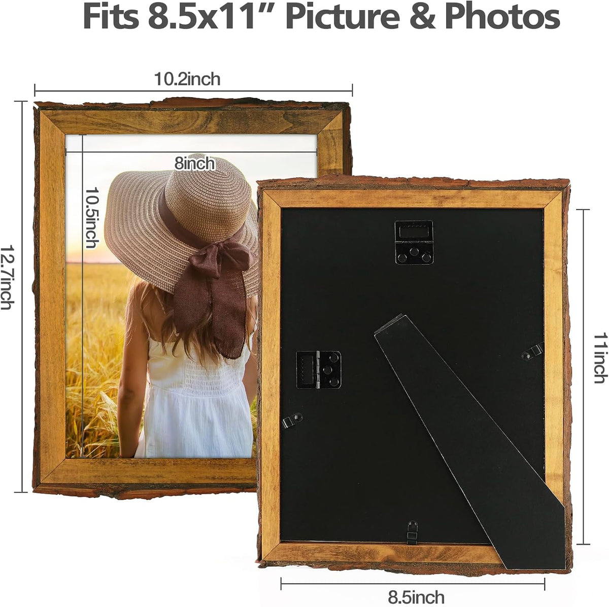 Golden State Art 8.5x11 Picture Frame Rustic Brown,Wood&Bark Edges&Glass
