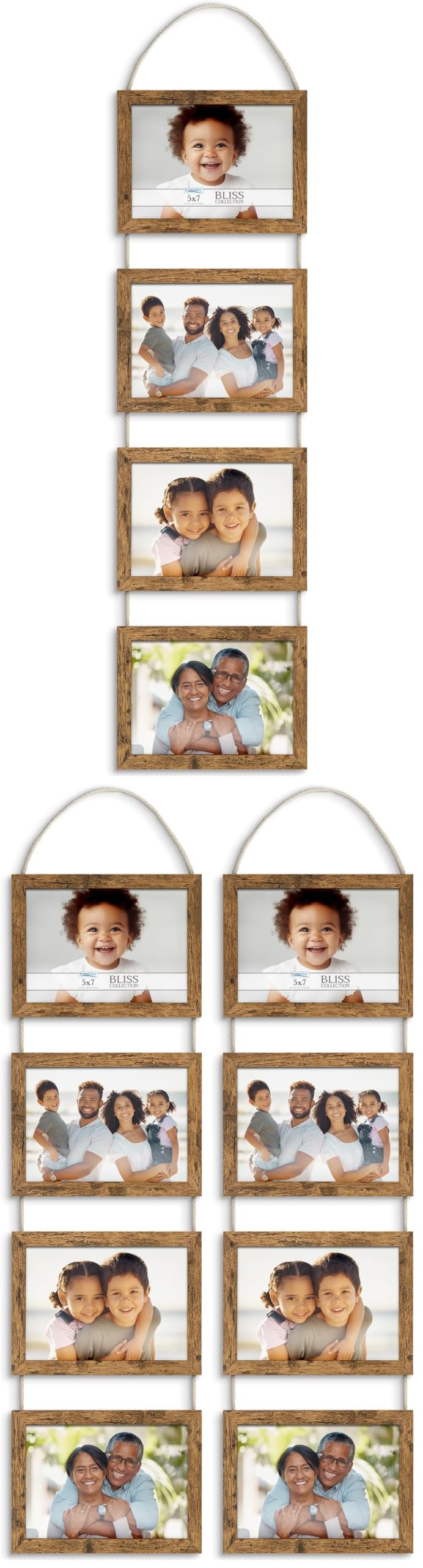4x6 Wall Hanging Picture Frame 4 Opening Collage, Rustic Brown, Bliss
