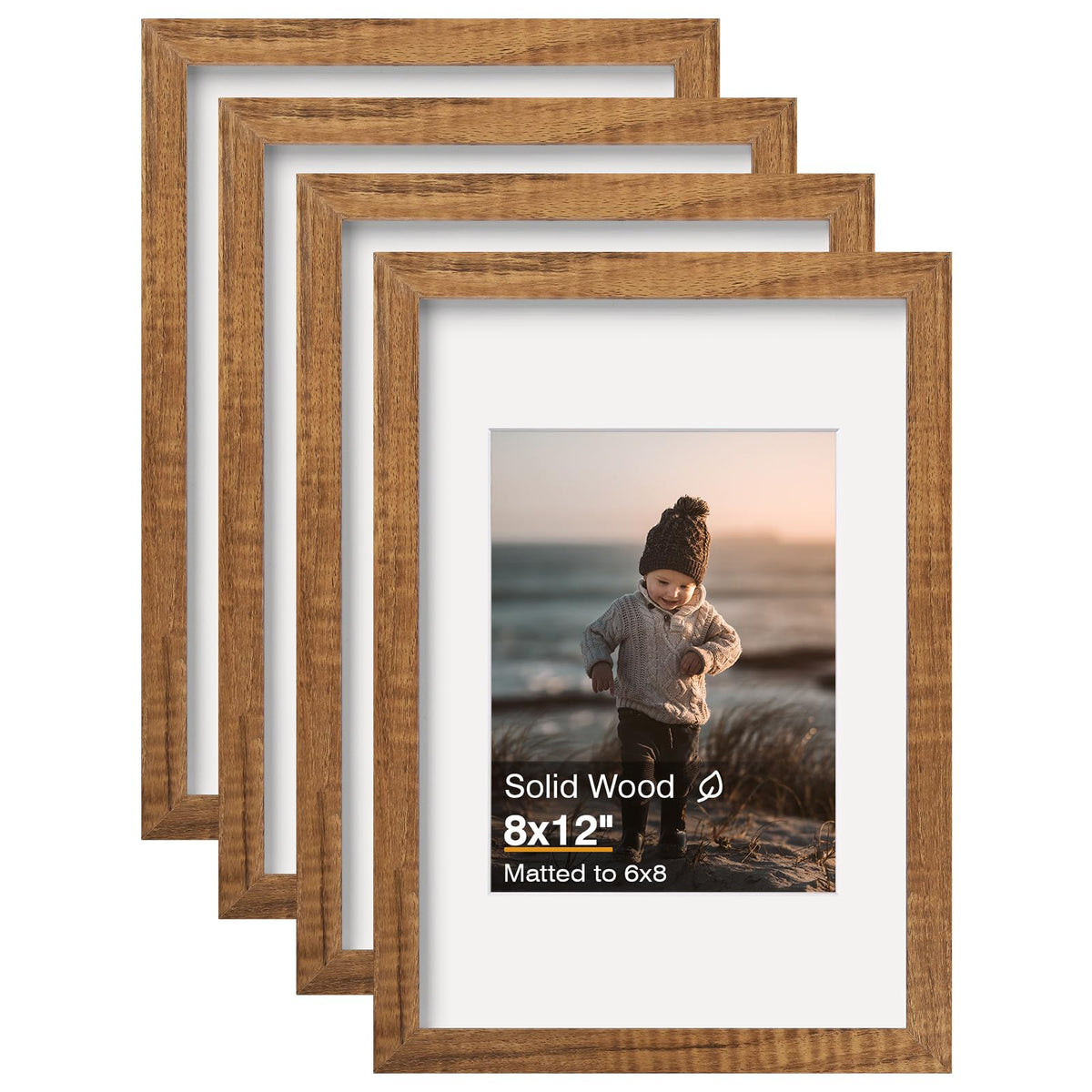 KINLINK 4x6 Frame Black, Solid Wood 4 x 6 Picture Frame with Acrylic Plexiglass for 3.5x5 with Mat, Tabletop and Wall Display Photo Frames 4x6 Black, 4 Pack