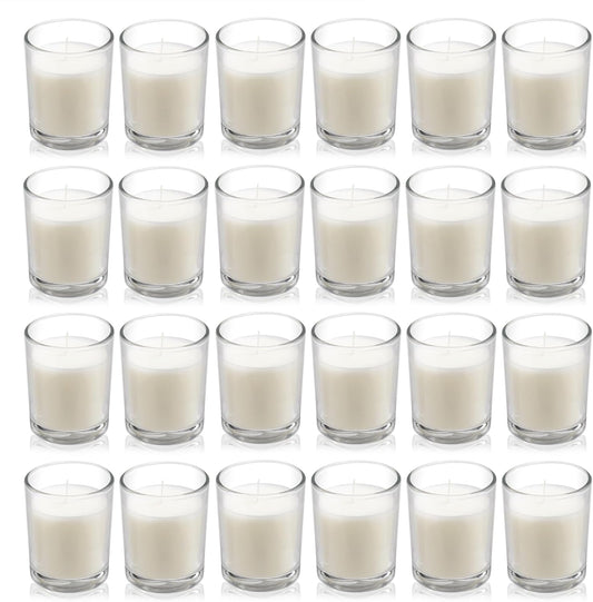 Housecret 24 Pack Warm White Unscented Clear Glass Filled Votive Candles. Hand Poured Wax Candle Ideal Gifts for Aromatherapy Spa Weddings Birthdays Holidays Party