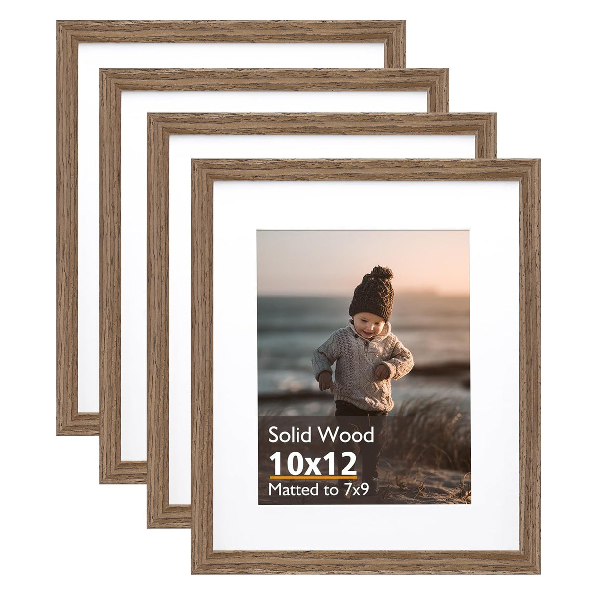 KINLINK 4x6 Frame Black, Solid Wood 4 x 6 Picture Frame with Acrylic Plexiglass for 3.5x5 with Mat, Tabletop and Wall Display Photo Frames 4x6 Black, 4 Pack
