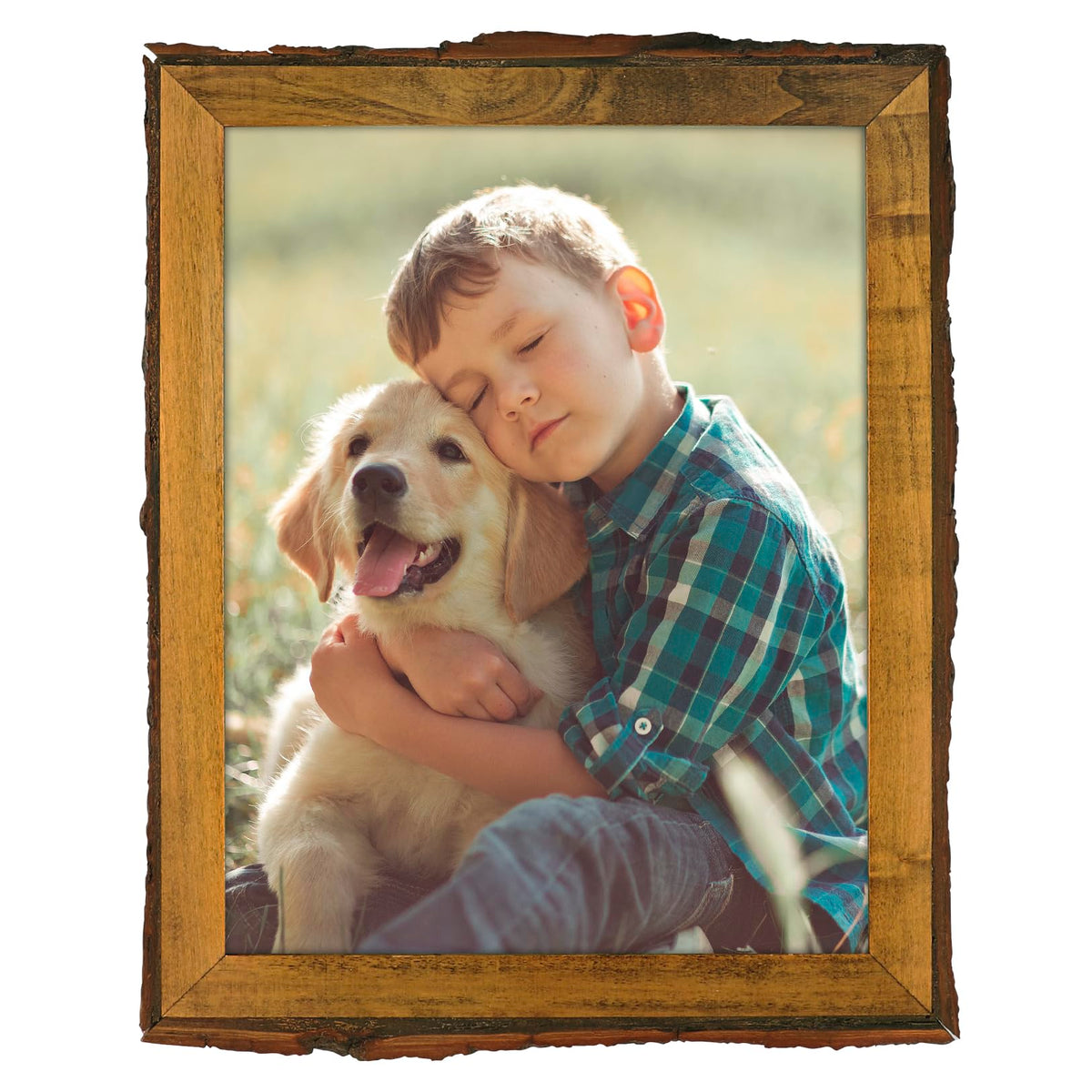 Golden State Art 8.5x11 Picture Frame Rustic Brown,Wood&Bark Edges&Glass