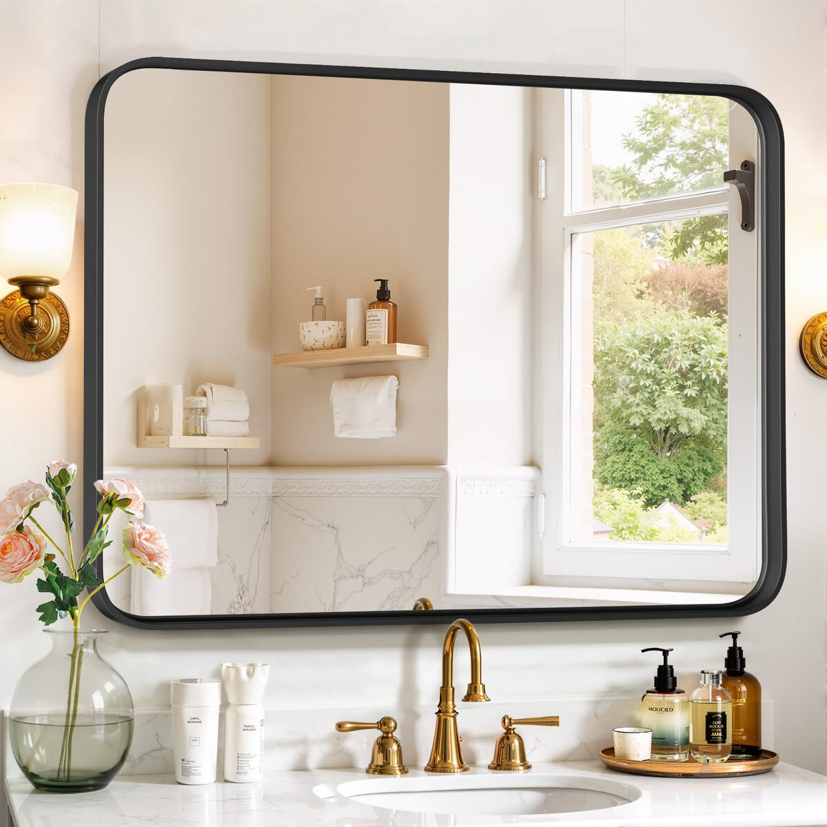 Round Wall Mirror 30 Inch Gold Vanity Mirror with Metal Frame