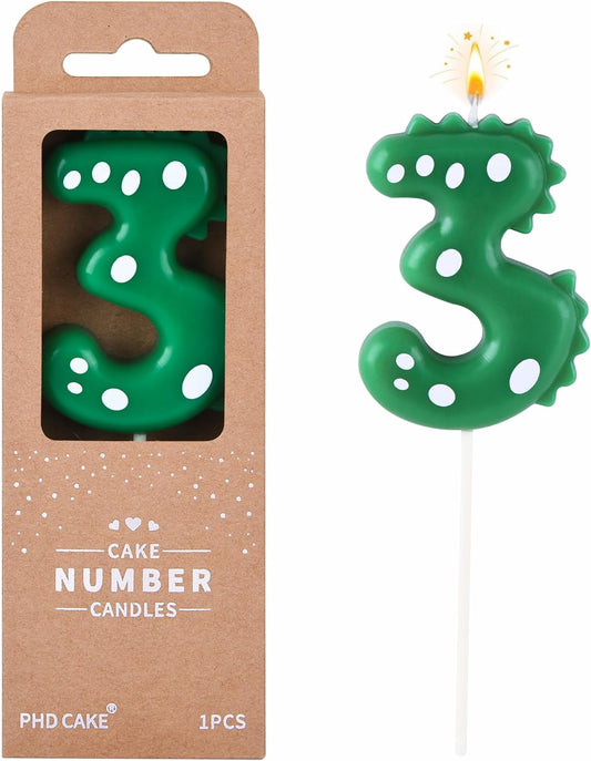 PHD CAKE 2.76 Inch Green Dinosaur 3 Number Birthday Candles, Dinosaur Number Candles, Cake Number Candles, Party Celebration
