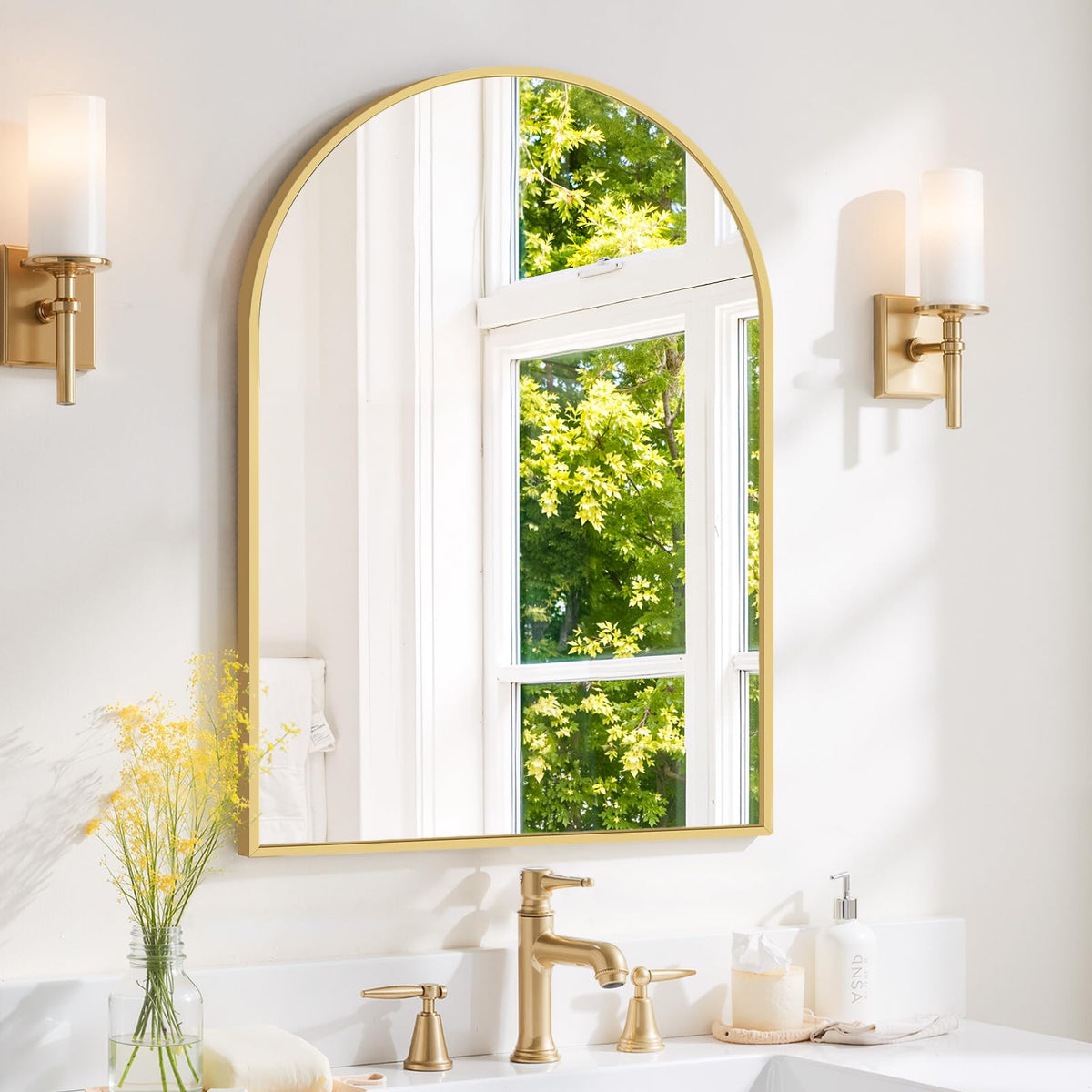 Round Wall Mirror 30 Inch Gold Vanity Mirror with Metal Frame