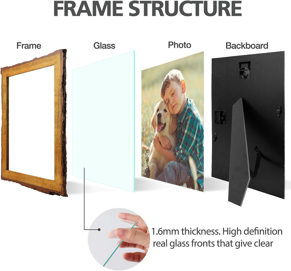 Golden State Art 8.5x11 Picture Frame Rustic Brown,Wood&Bark Edges&Glass